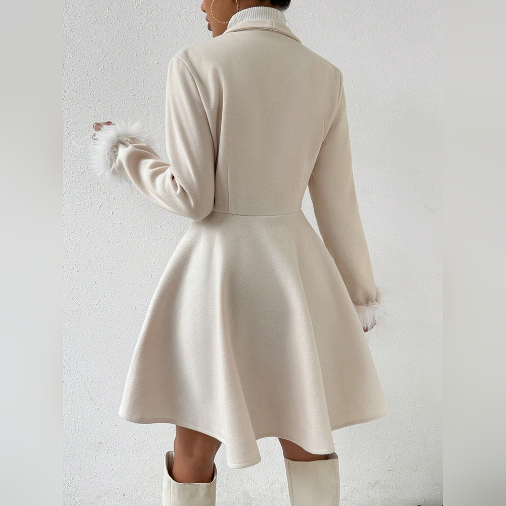 Solid Color Coat With Fringed Cuff And Single Button Closure - Picture 5 of 6